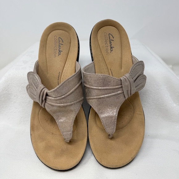Clarks Collection Laurieann Rae Sandals Women’s Size 8M Taupe Metallic Comfort - Picture 7 of 15